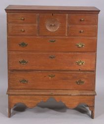 Queen Anne Pine Carved Tall Chest over Drawers